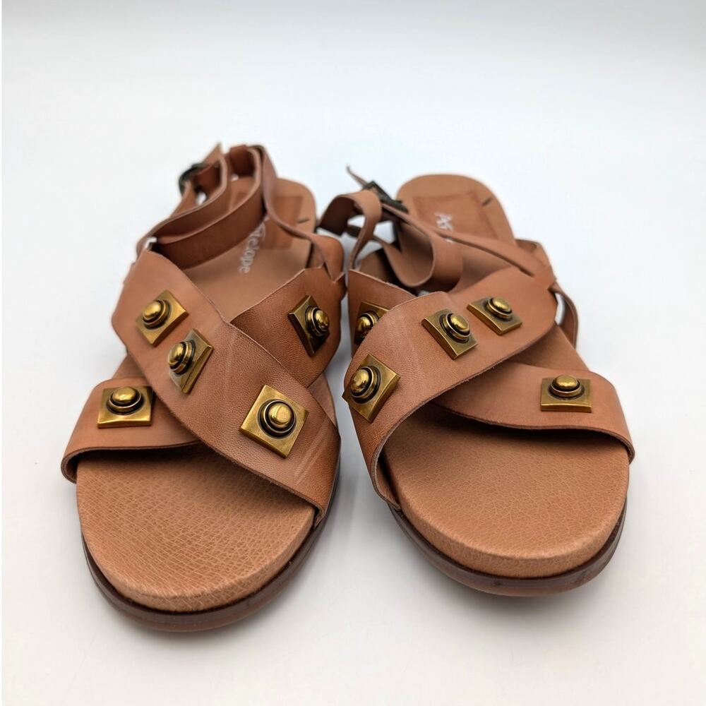 Antelope Reza Stud Block Heel Sandals Women's Tan Leather Size US9 EU39 - Picture 2 of 12